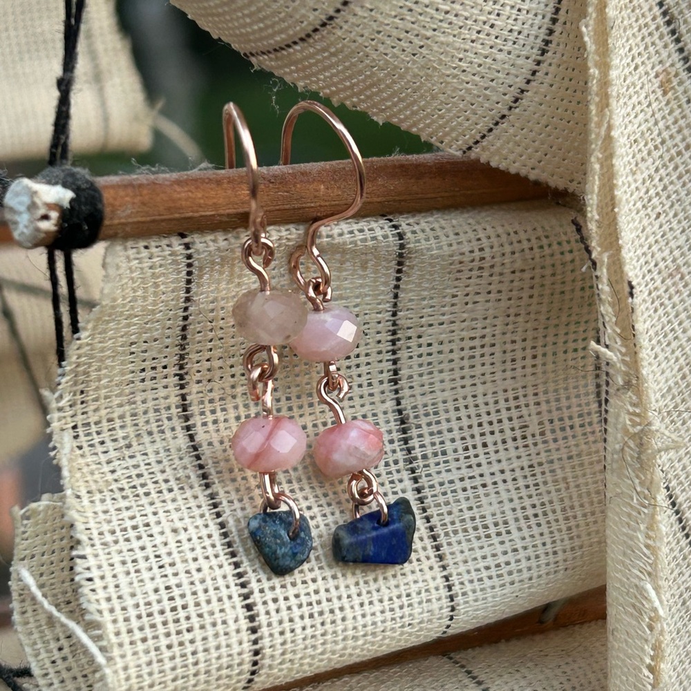 Pink opal and Blue lapis Beaded Earrings.